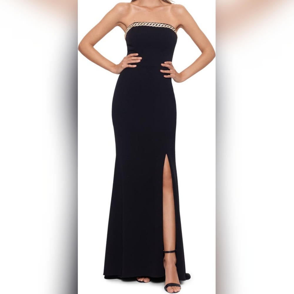 Xscape Strapless Sparkle Crepe Scuba Gown